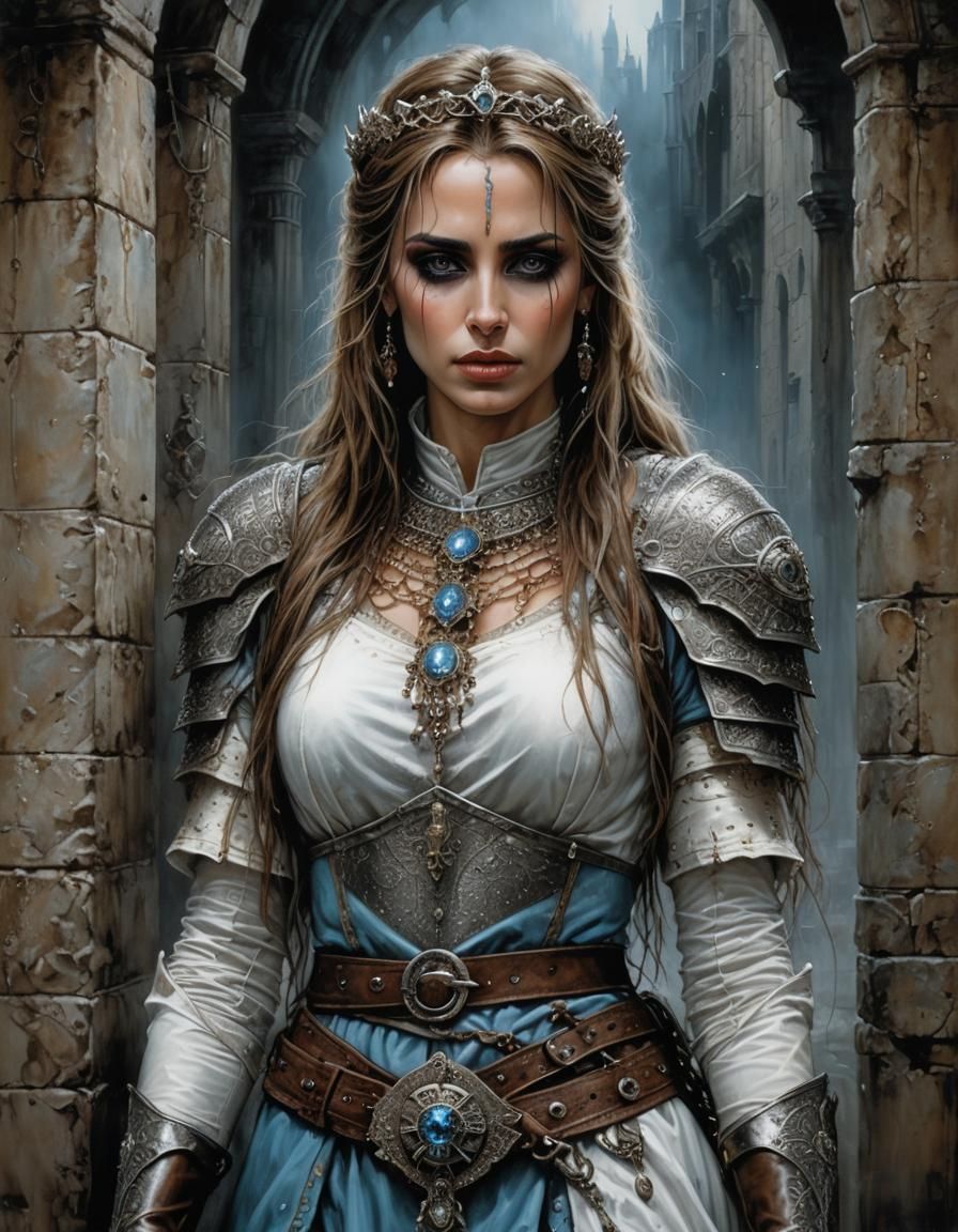 Medieval Clergy Woman in Dark Alley, Hyperdetailed Acrylic