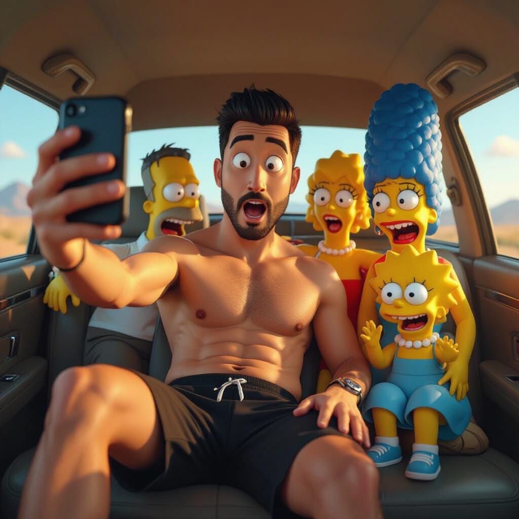 The Simpsons Surprise Car Selfie in Hyperrealistic 3D