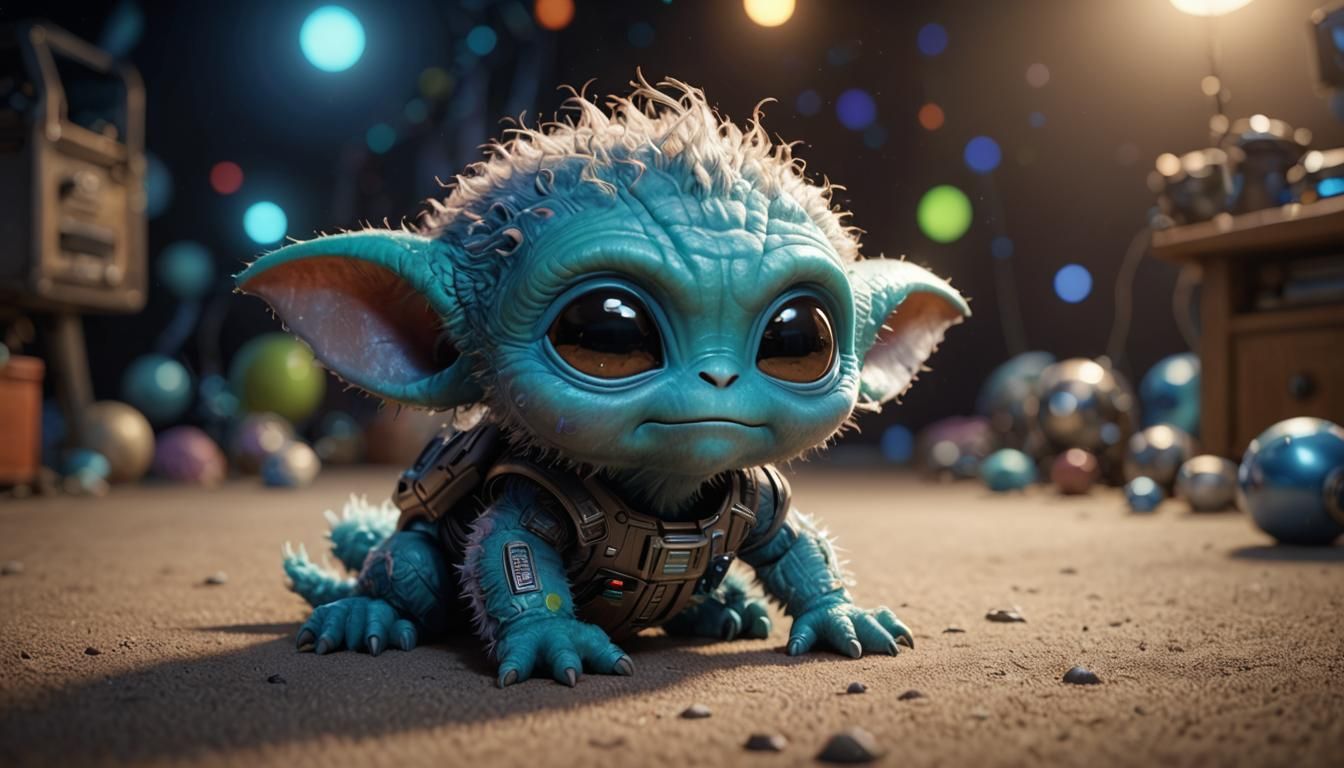 Cute Alien Baby in Hyper-Realistic 3D Rendering