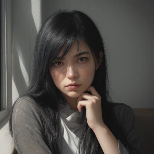 Rock Girl Reading in Muted Colors