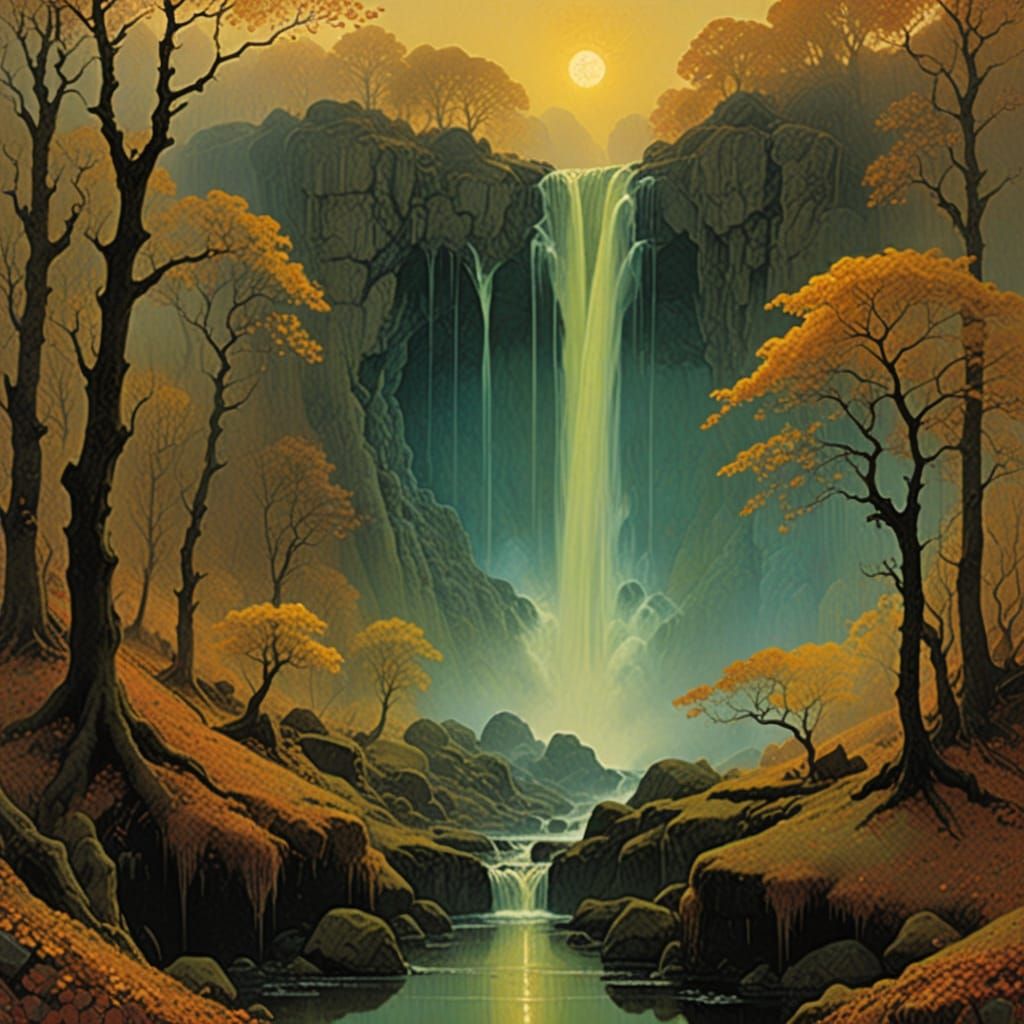 Iridescent Autumn Waterfall Landscape
