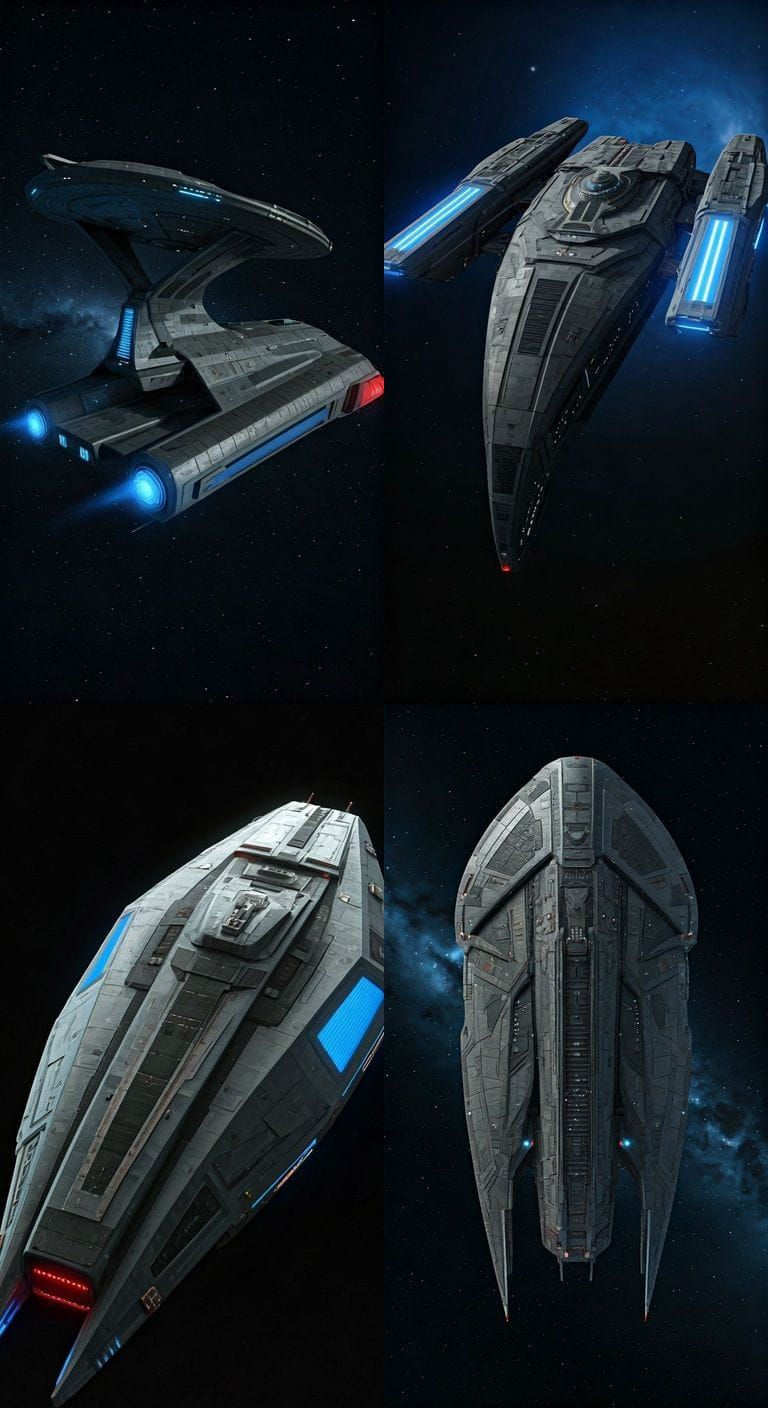 Sleek Advanced Starship with Red and Blue Engines