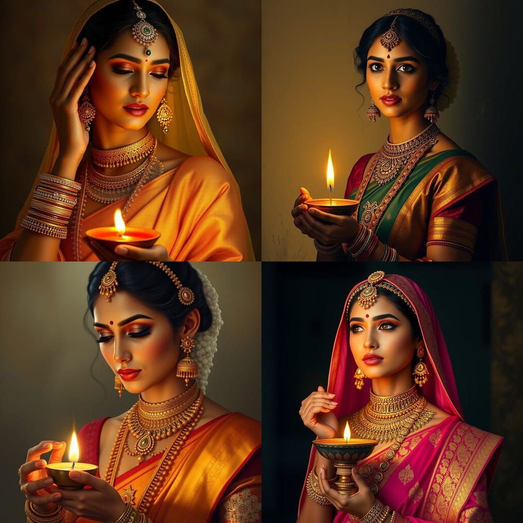 Elegant Traditional Indian Goddess in Oil Painting