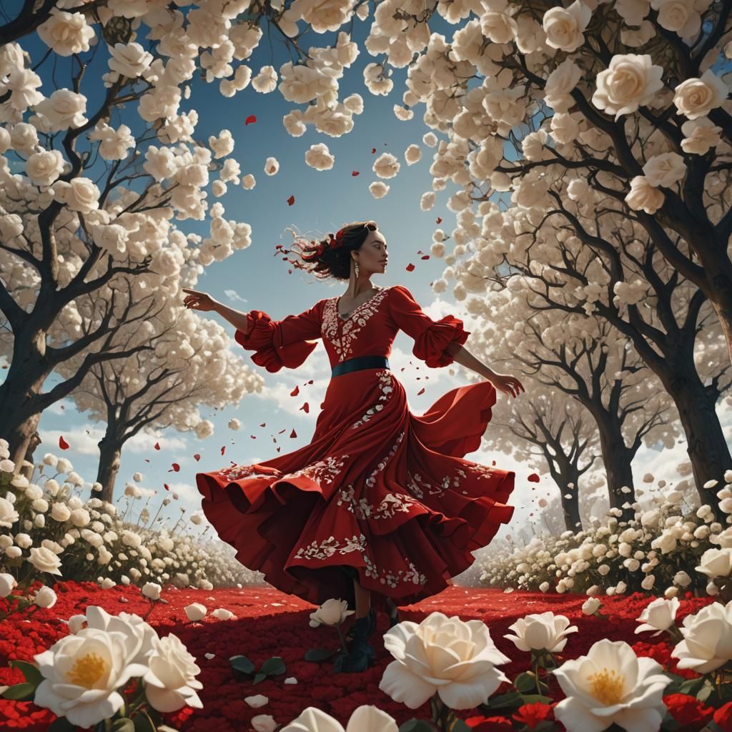 Flamenco Dancer on Roses: Fantasy Concept Art