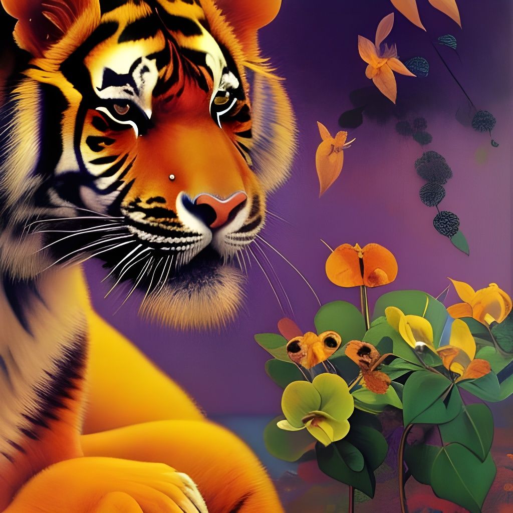 Cute Tiger Cub in Colorful Ethereal Landscape