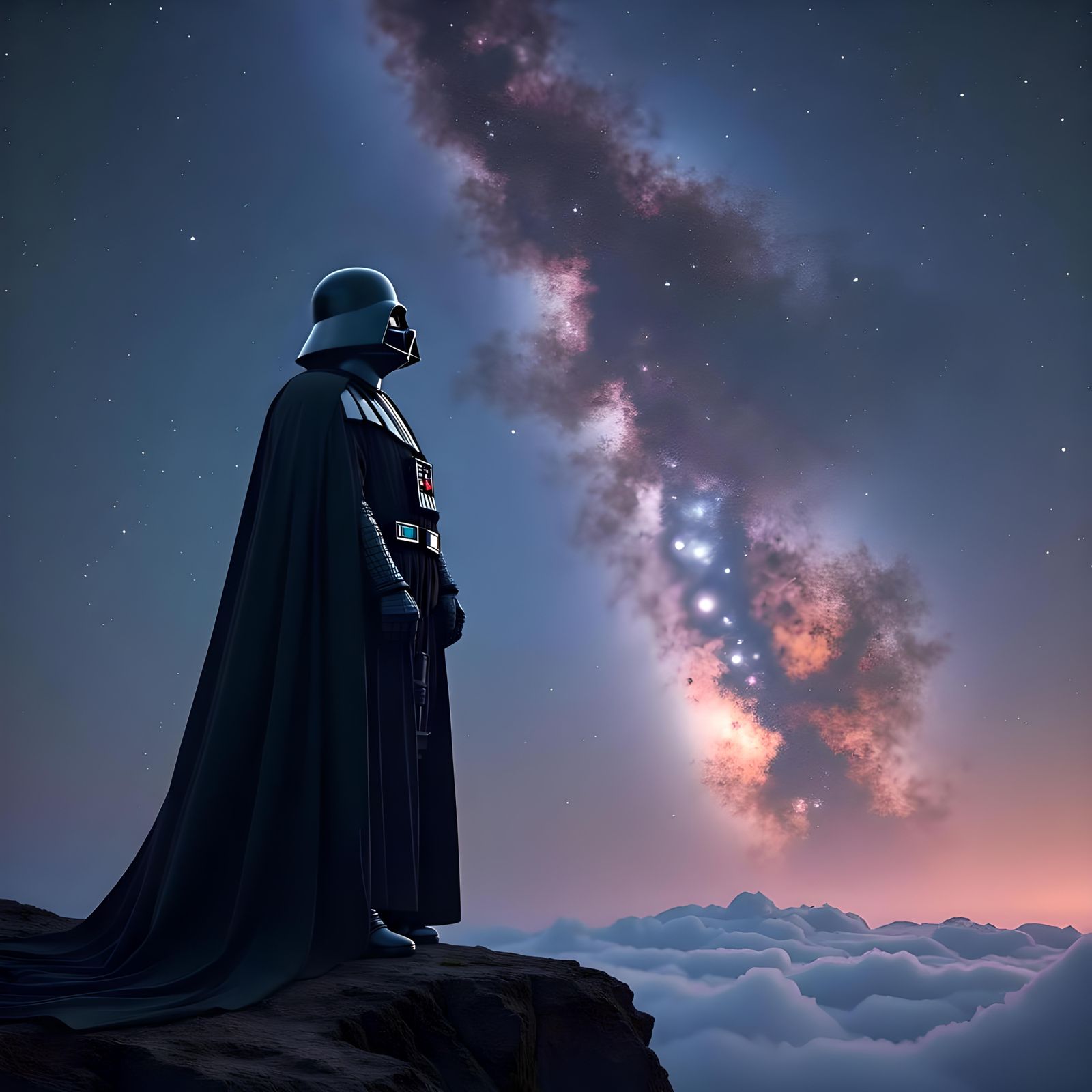 Hyperrealistic Darth Vader Gazing at Stars