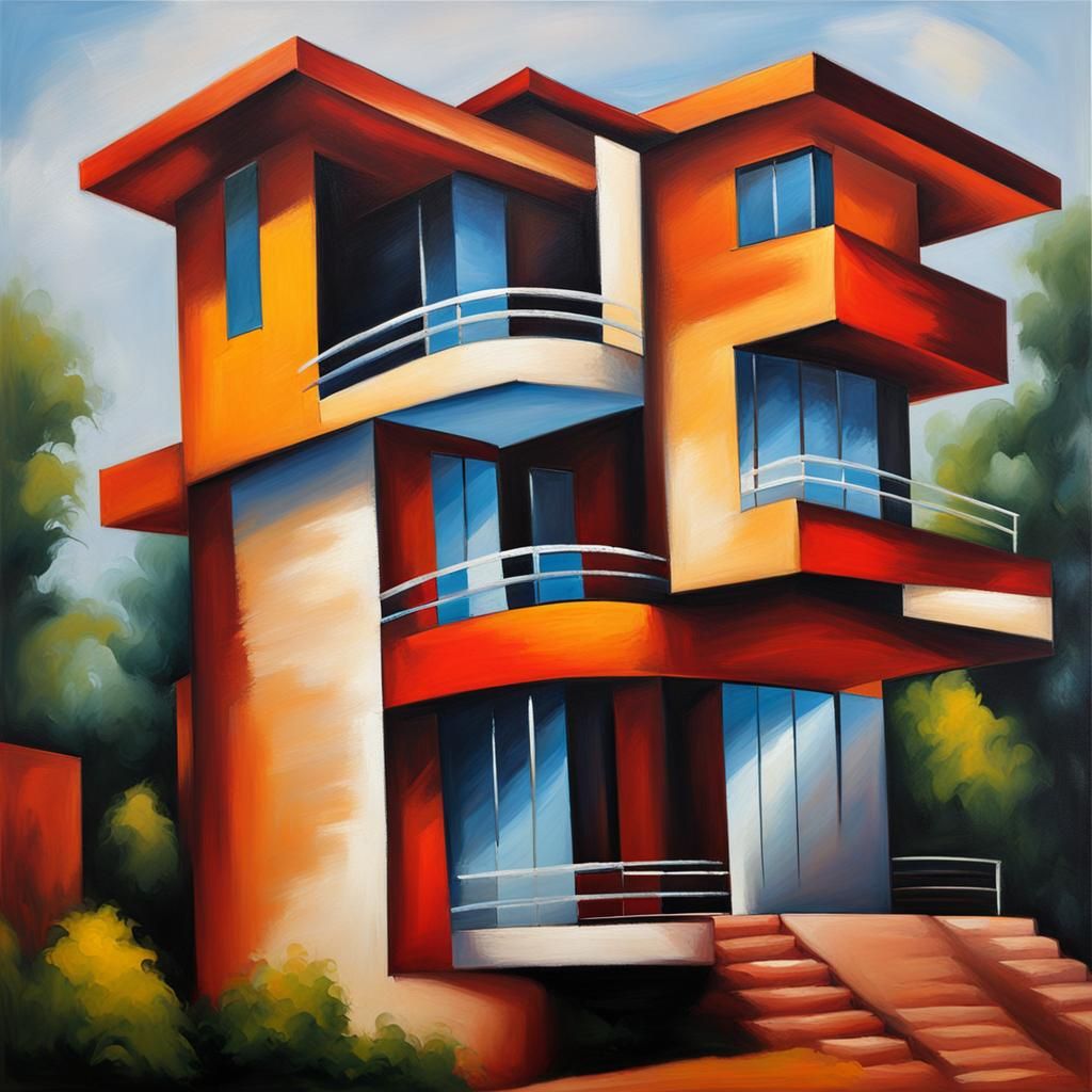 Abstract Home Architecture Oil Painting
