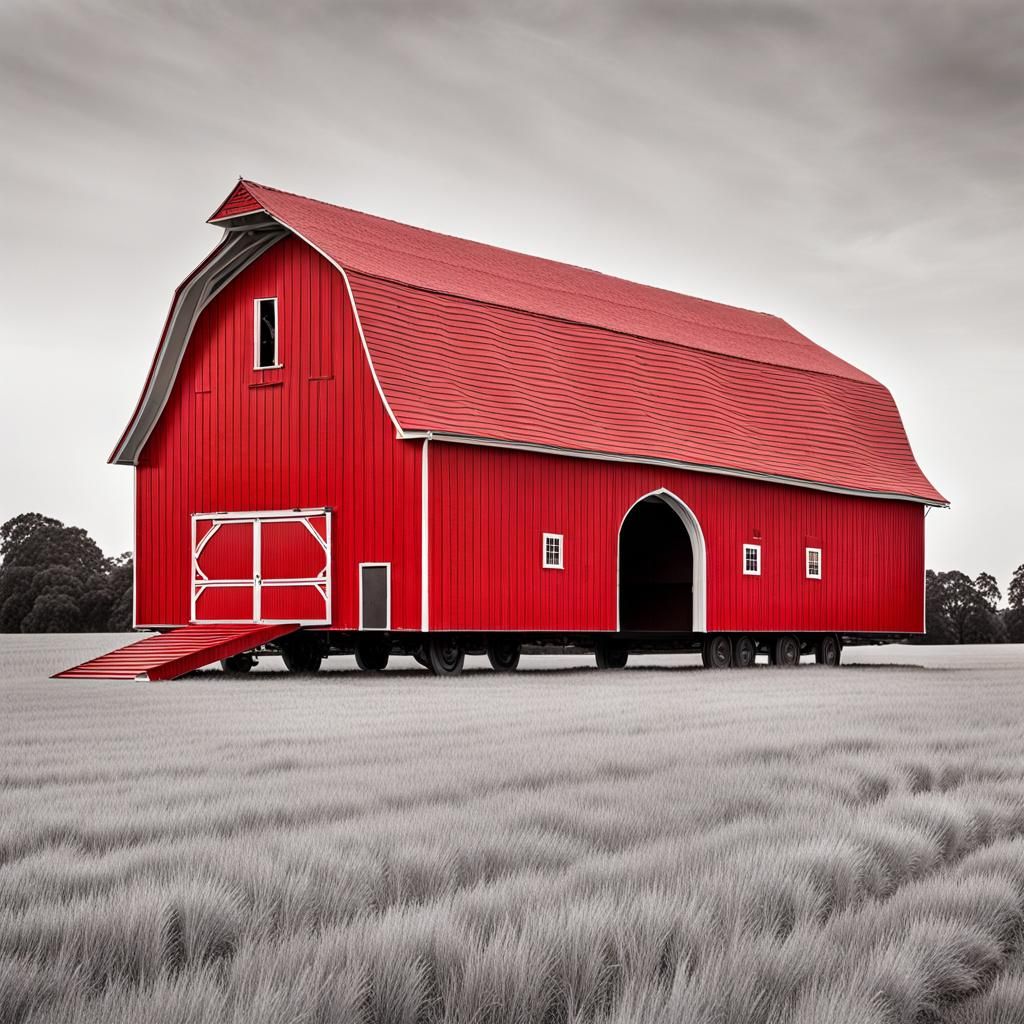 Red gothic roof barn "1928 with brick foundation, double sli...