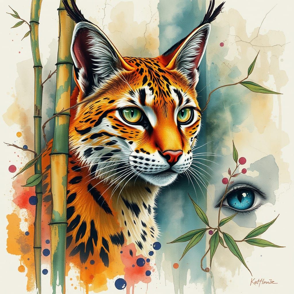 Digital Lynx in a Futuristic Bamboo Landscape