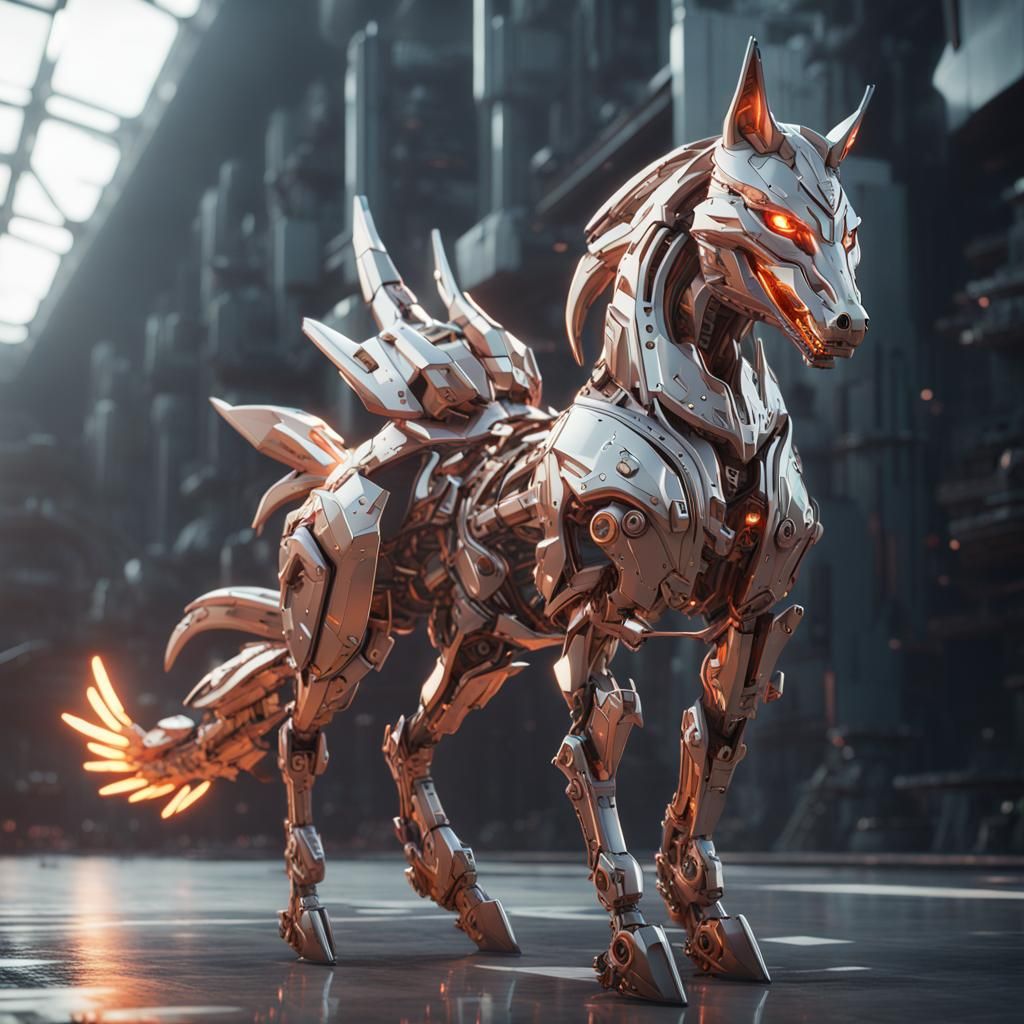 Futuristic Nine-Tailed Fox-Horse Mech