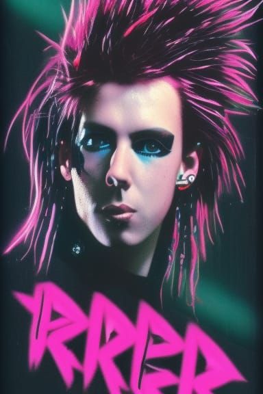 Cyberpunk Punk Rocker in Neon Cityscape
