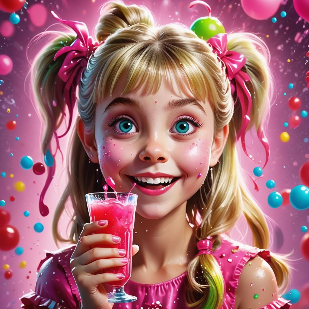 Cindy Lou Who's Pink Popping Juice: Hyperrealistic Splash Ar...