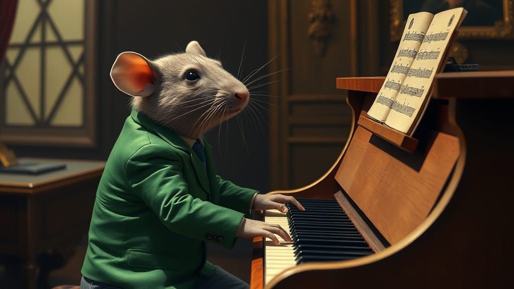 Rat in Green Suit Playing Piano