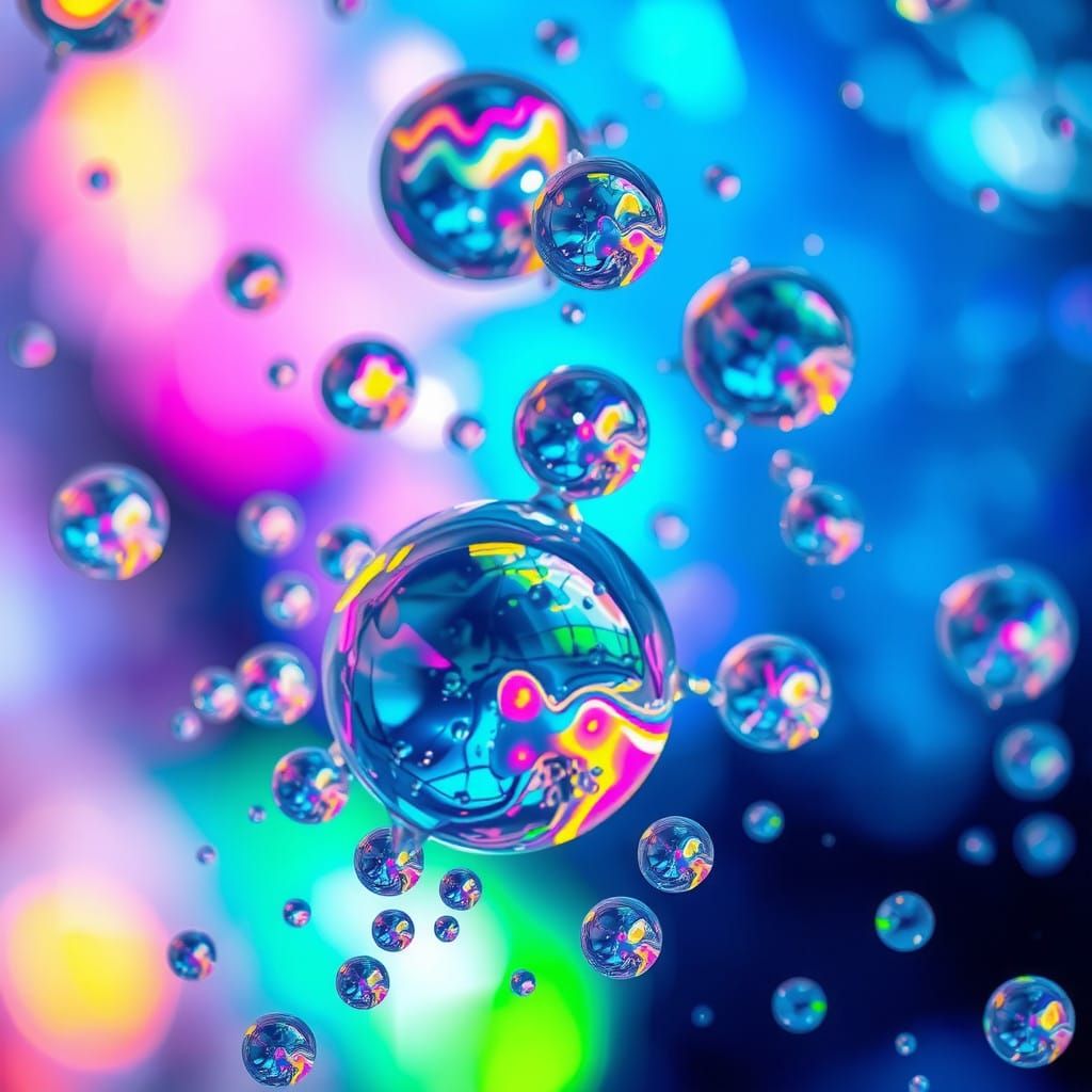 Ethereal Jewel-Toned Water Drops in Iridescent Bubbles