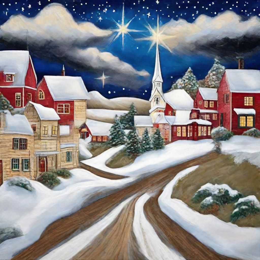 Christmas Time Scene in Grandma Moses Style