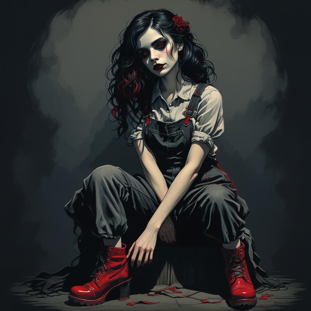 Eerie Gothic Girl Illustration in Moody Lighting
