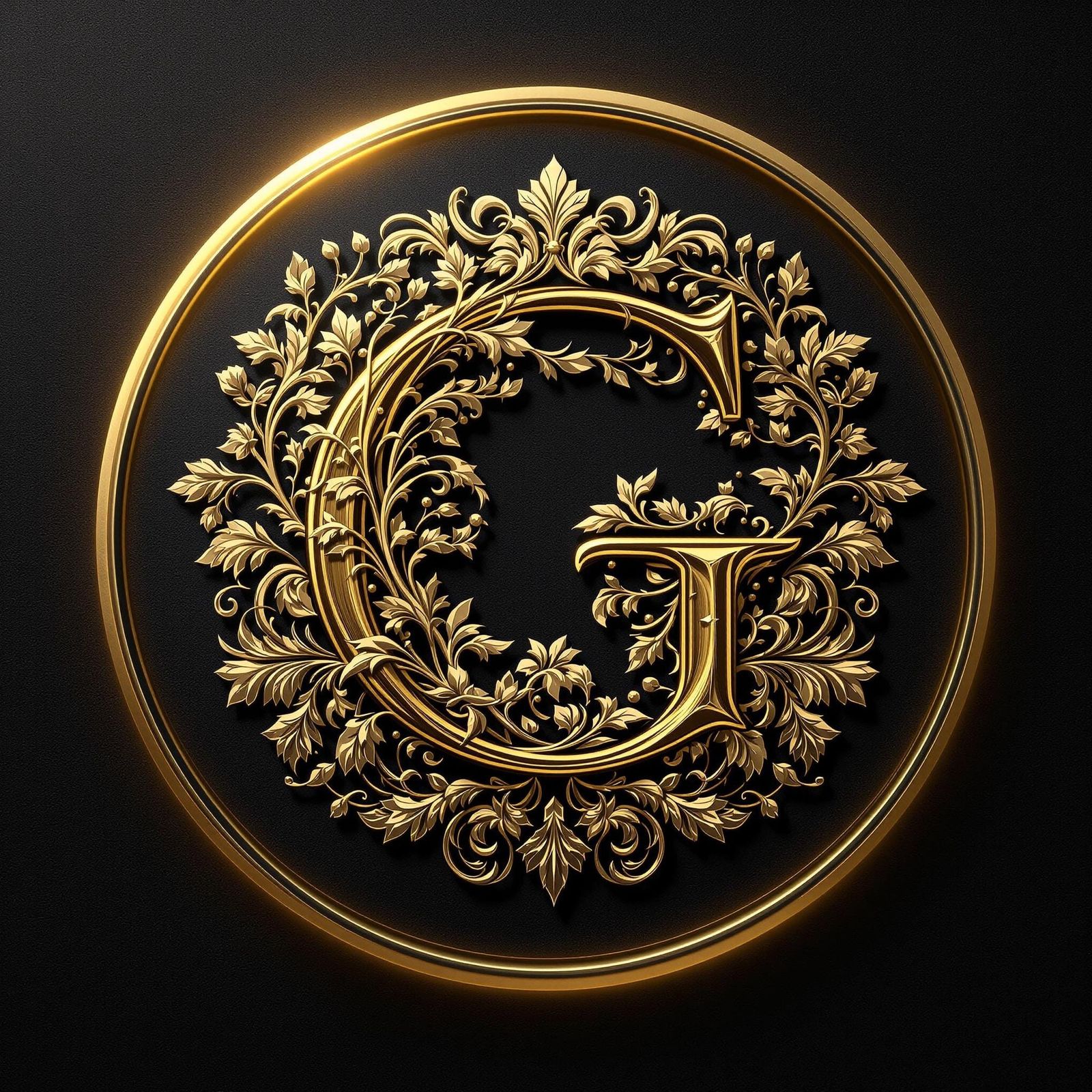 Luxurious Golden 'G' Emblem with Floral Decorations and Meta...