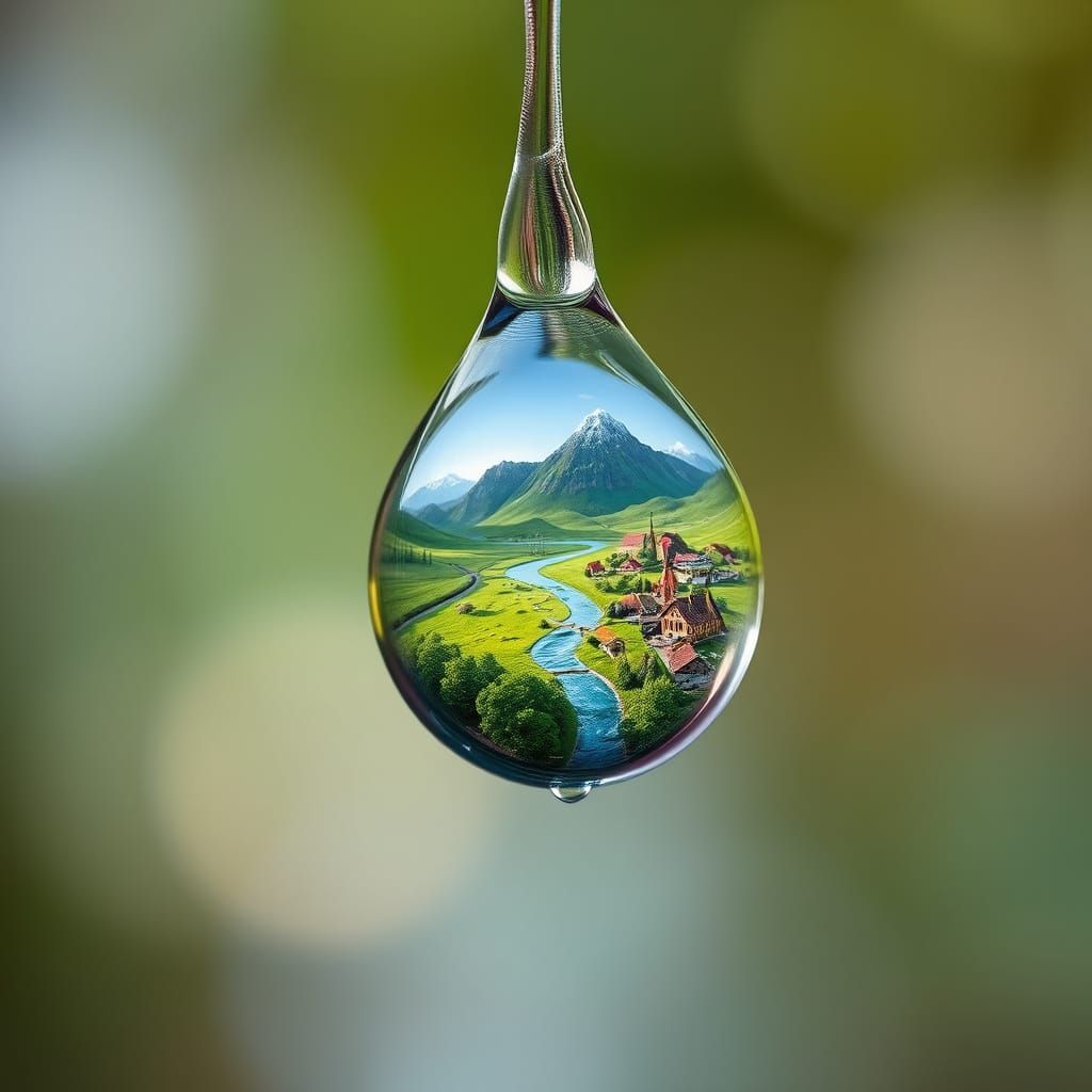 Miniature World in a Raindrop: Sharp Focus Photography