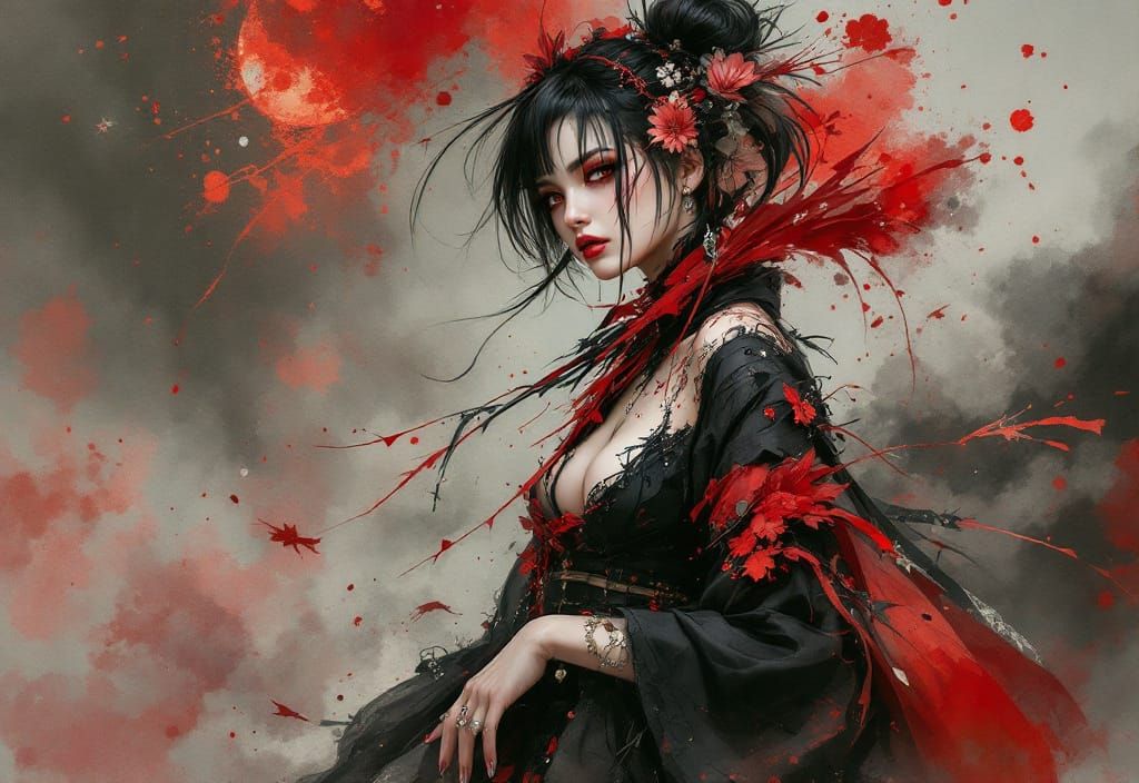 Punk Kimono Fashion in Watercolor Style