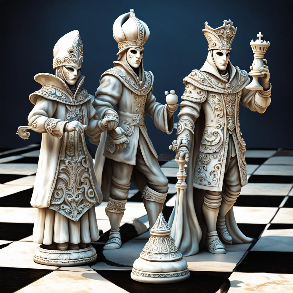 Elegant Chess Pieces in a Venetian Carnival Fantasy