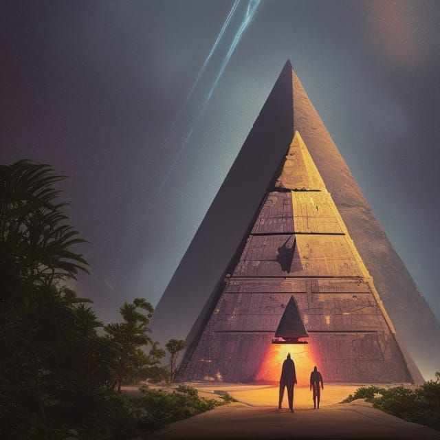 Pyramid Spaceship in Alien Rainforest: Beeple-Inspired Art