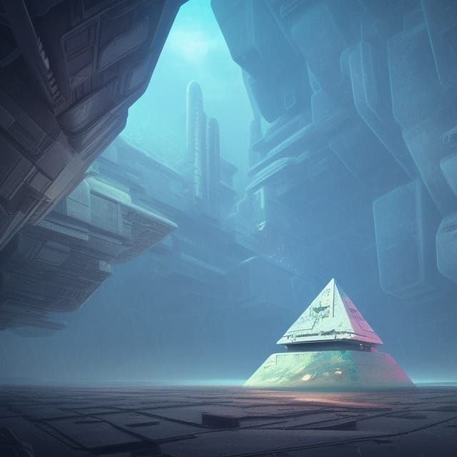 Pyramid Spaceship in Alien Rainforest: Digital Matte Paintin...
