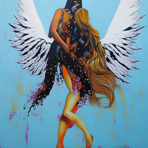 Angel Wrestles Woman: Graffiti Street Art