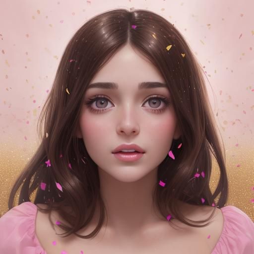 Brunette Beauty in Confetti Rain