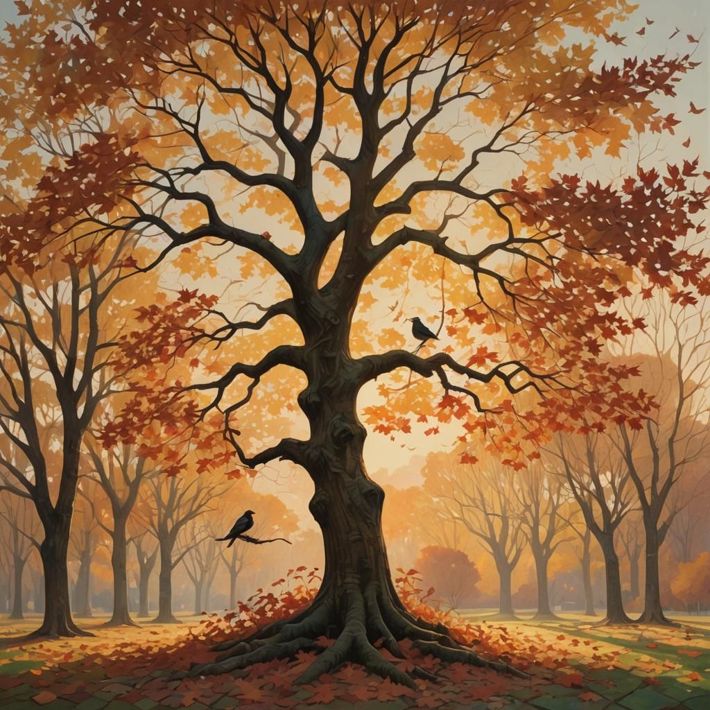 Geometric Maple Tree at Autumn Sunset