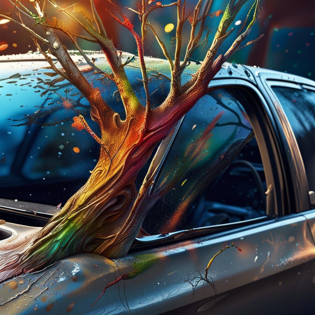 Tree Branch Growing Through Car Window