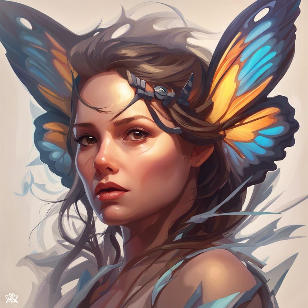 Electric Butterfly Woman Portrait in Digital Art Style