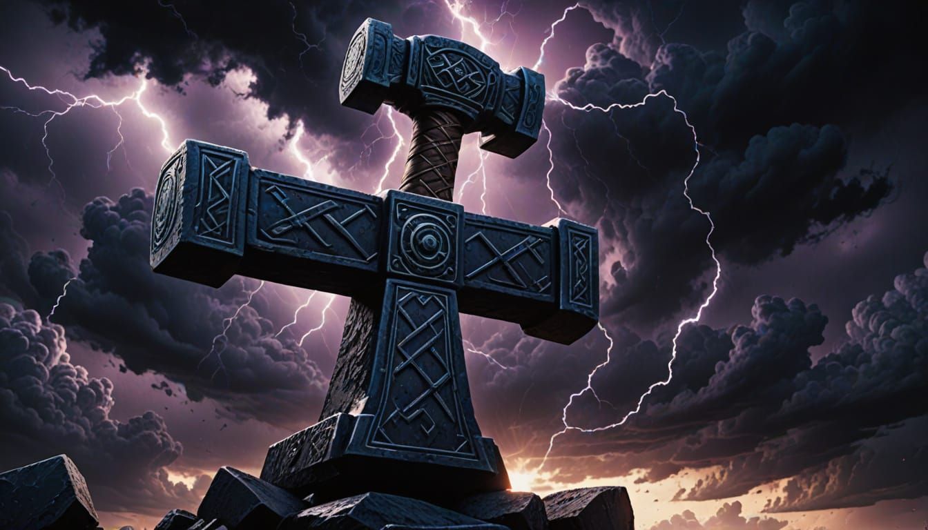 Thor's Hammer Under a Black Sun in Epic Norse Art
