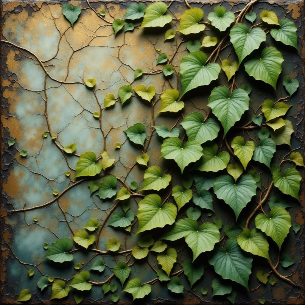 Ivy Ascends Crackled Surface with Ethereal Glow