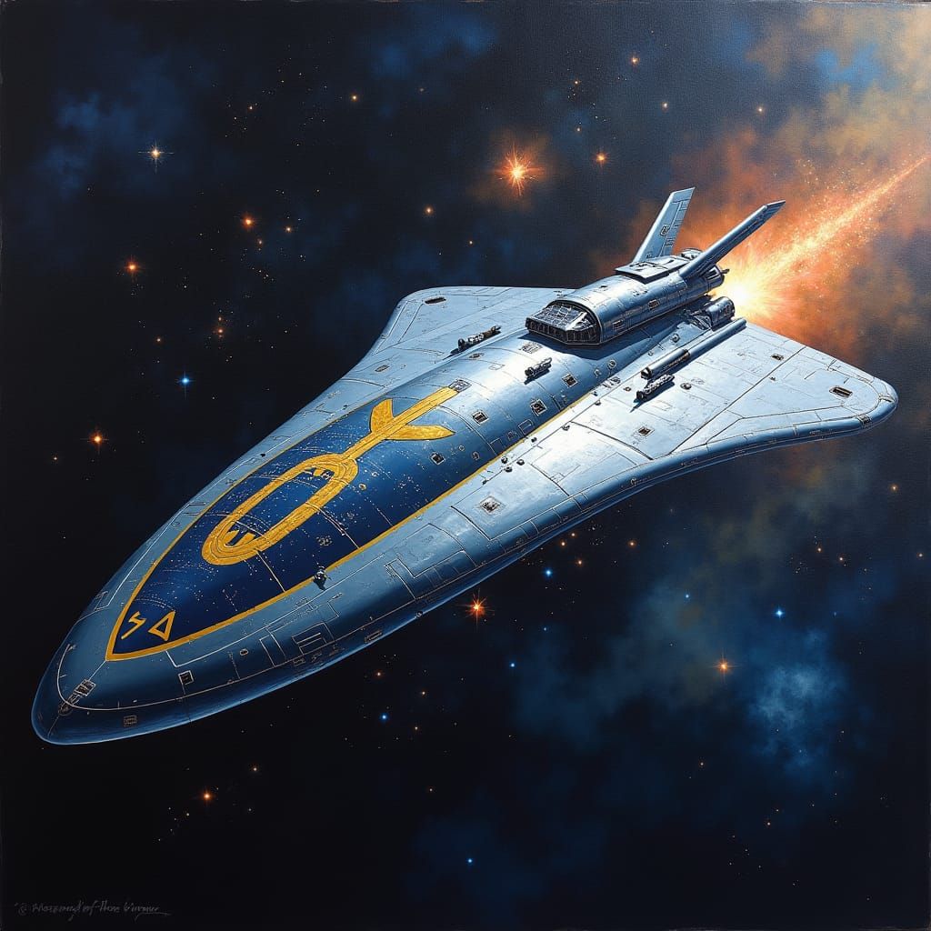 Brazilian Chrome Spaceship Soaring Through Space as Impasto ...