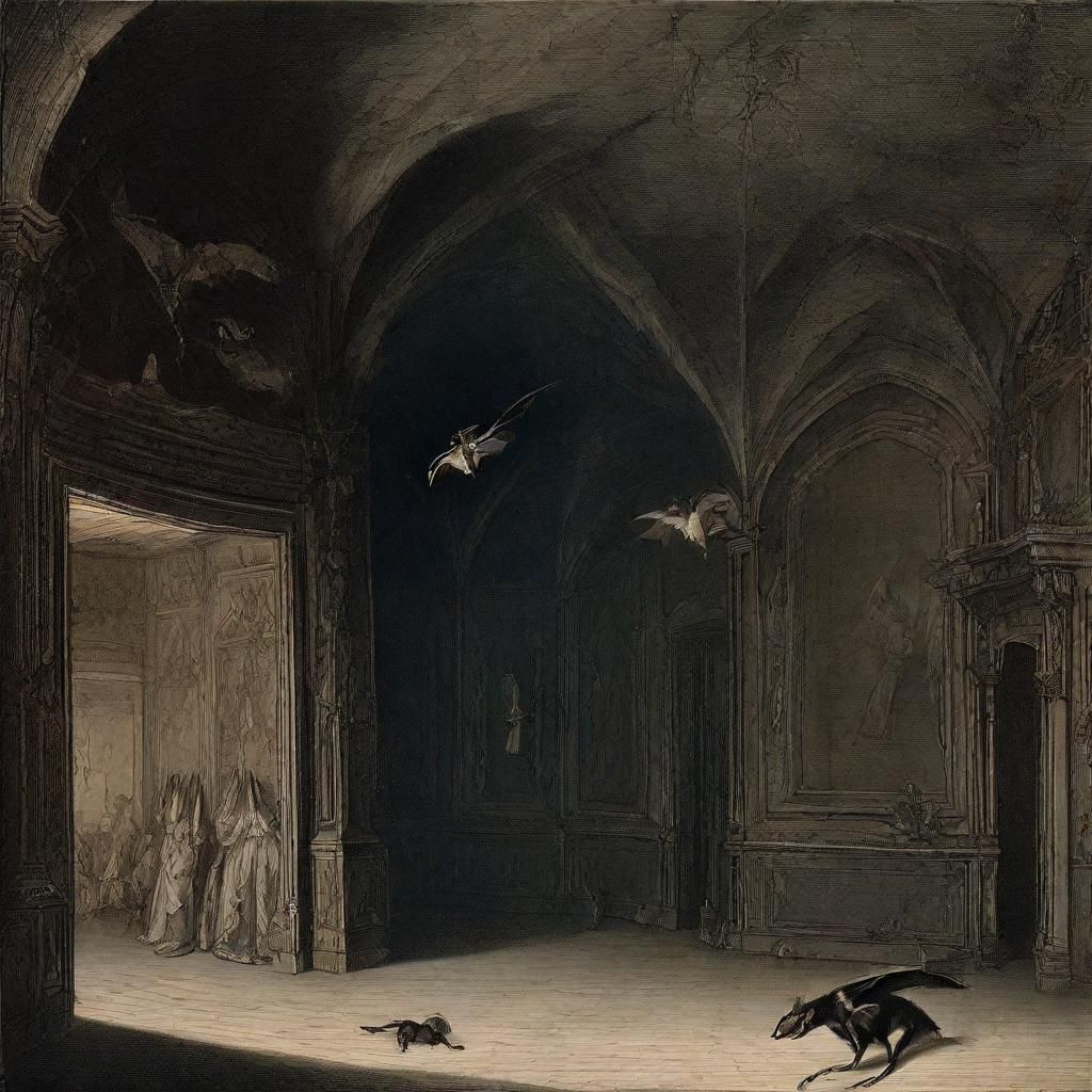 Elegant Bats in Haunted Castle, Classical Art