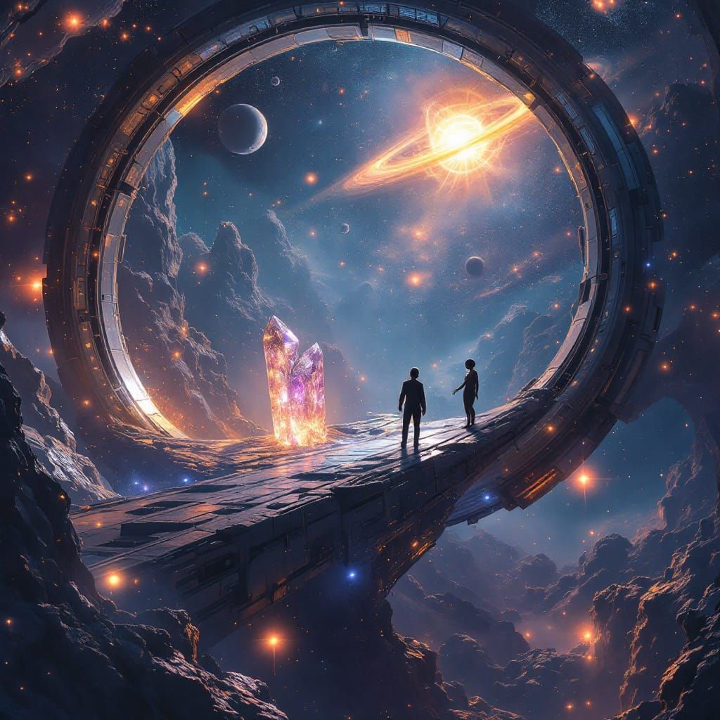 Binary Star System Encounter in Science Fiction Style