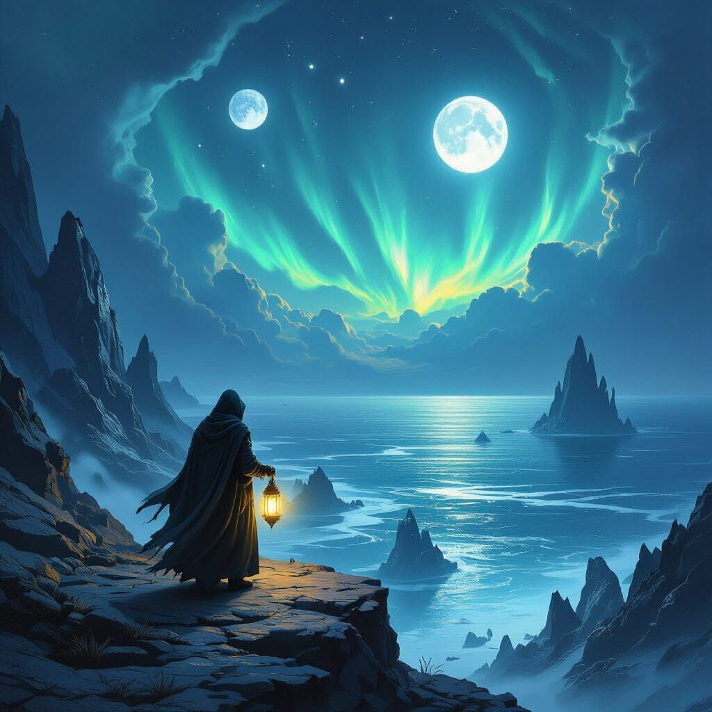 Wanderer Overlooking Alien Ocean Concept Art