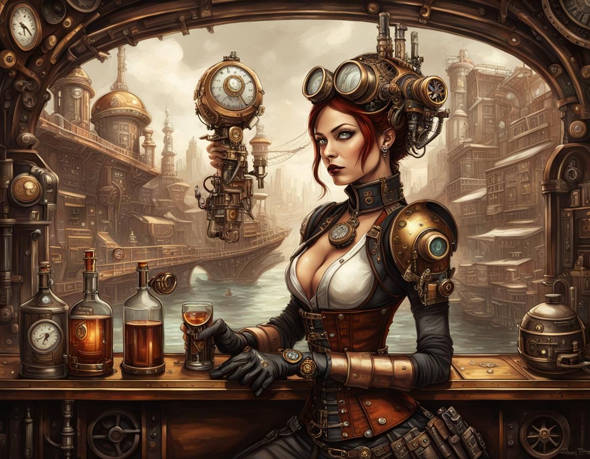 Steampunk Cityscape with Ornate Mechanisms