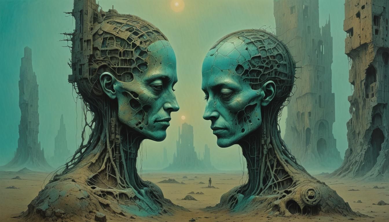 Beksiński-Inspired Biometric Murderess in Turquoise