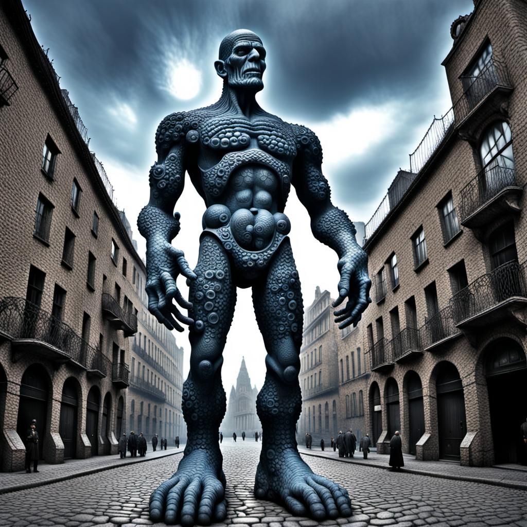 Colossal Clay Golem in Apocalyptic Setting
