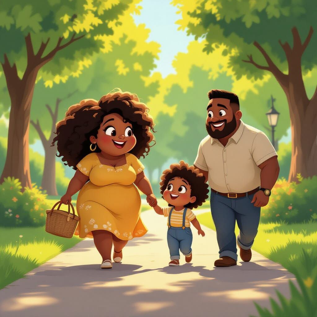 Joyful Family Park Walk in Animated Style