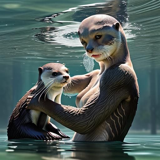 Otter-Human Hybrid and Family in Clear Lake
