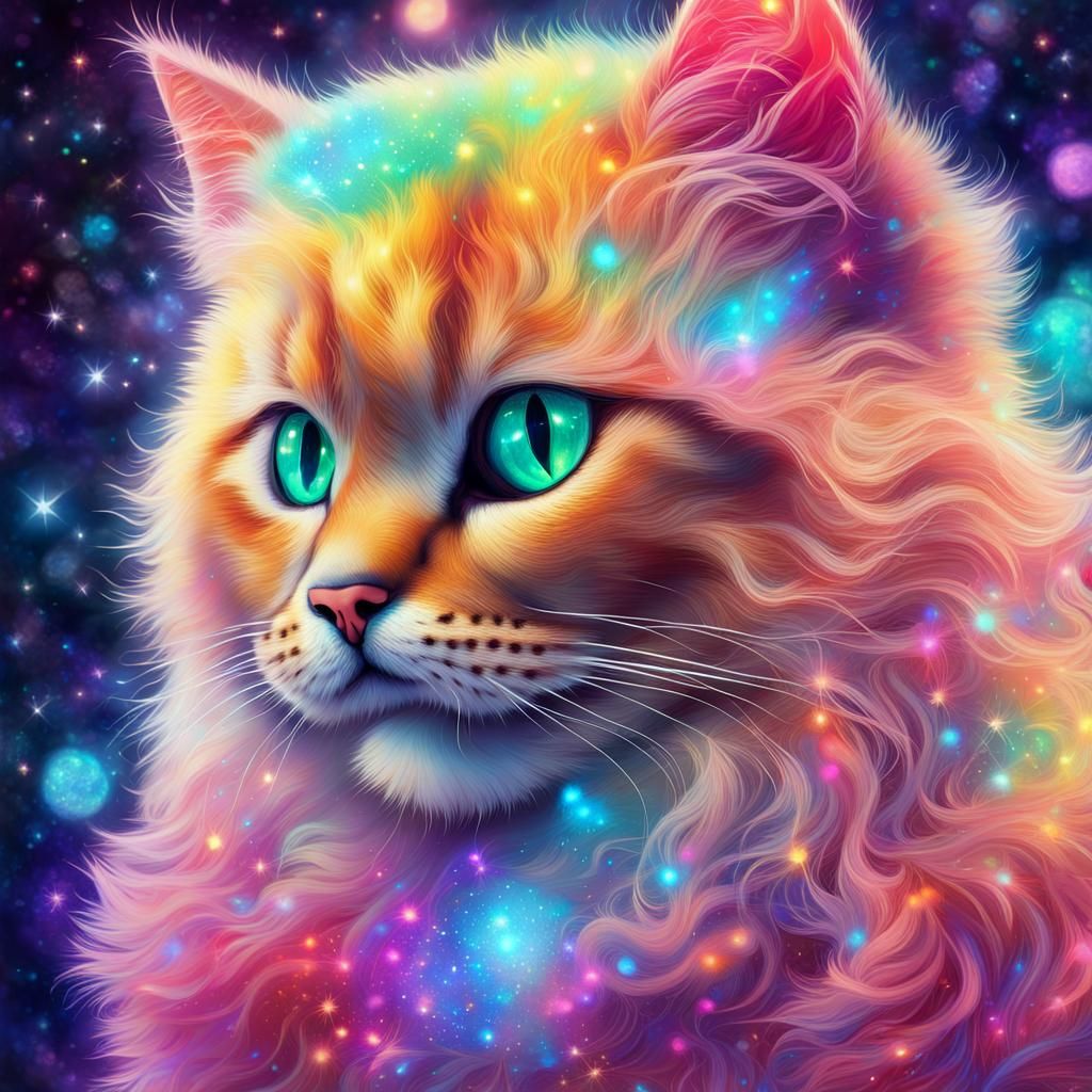 Sparkling Fluffy Kitten: Holographic Cosmic Illustration