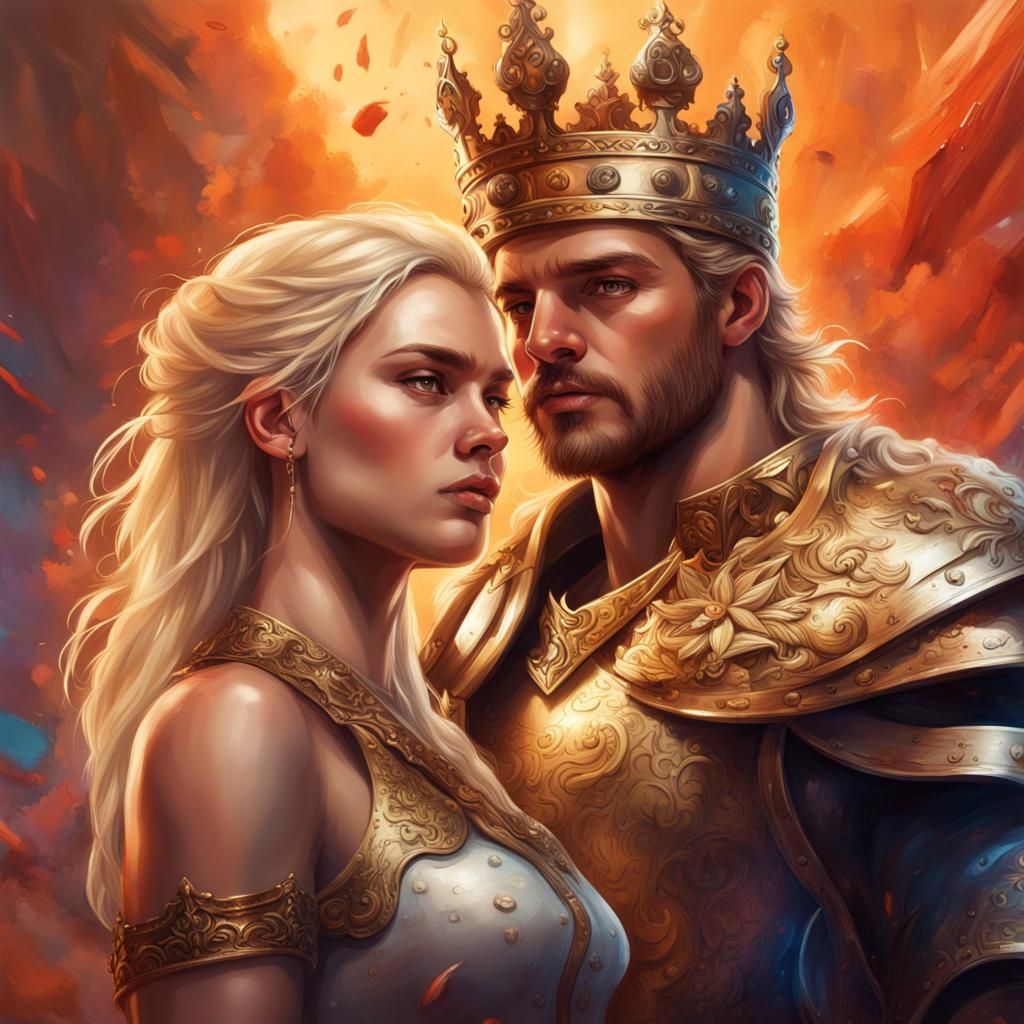 Hyperrealistic King and Queen Portrait in Splash Art Style