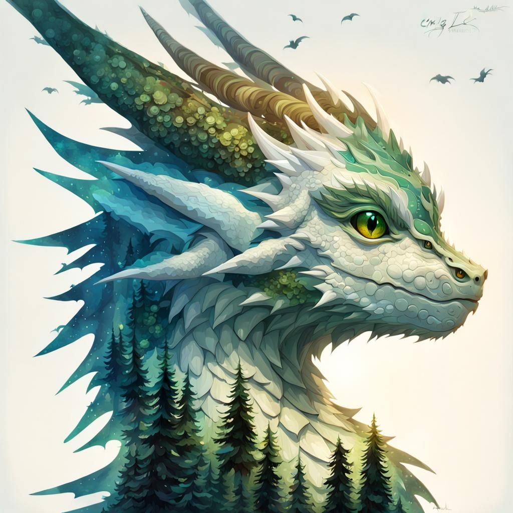 Anime Forest Dragon Double Exposure Portrait
