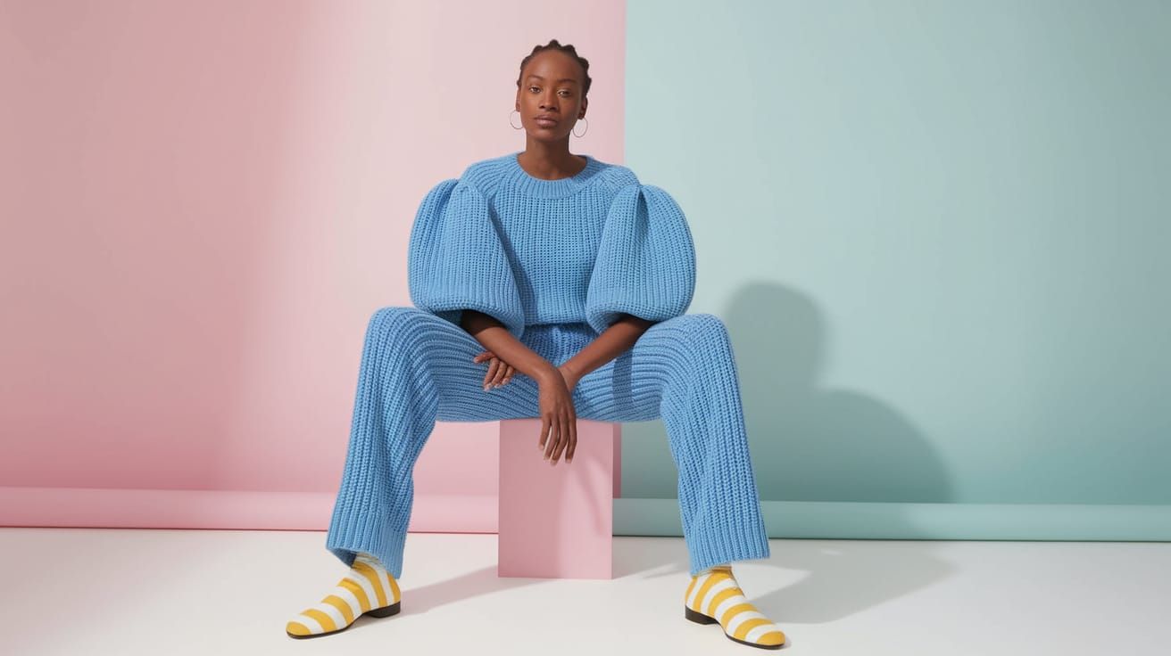 Young African Woman in Textured Knit Fashion