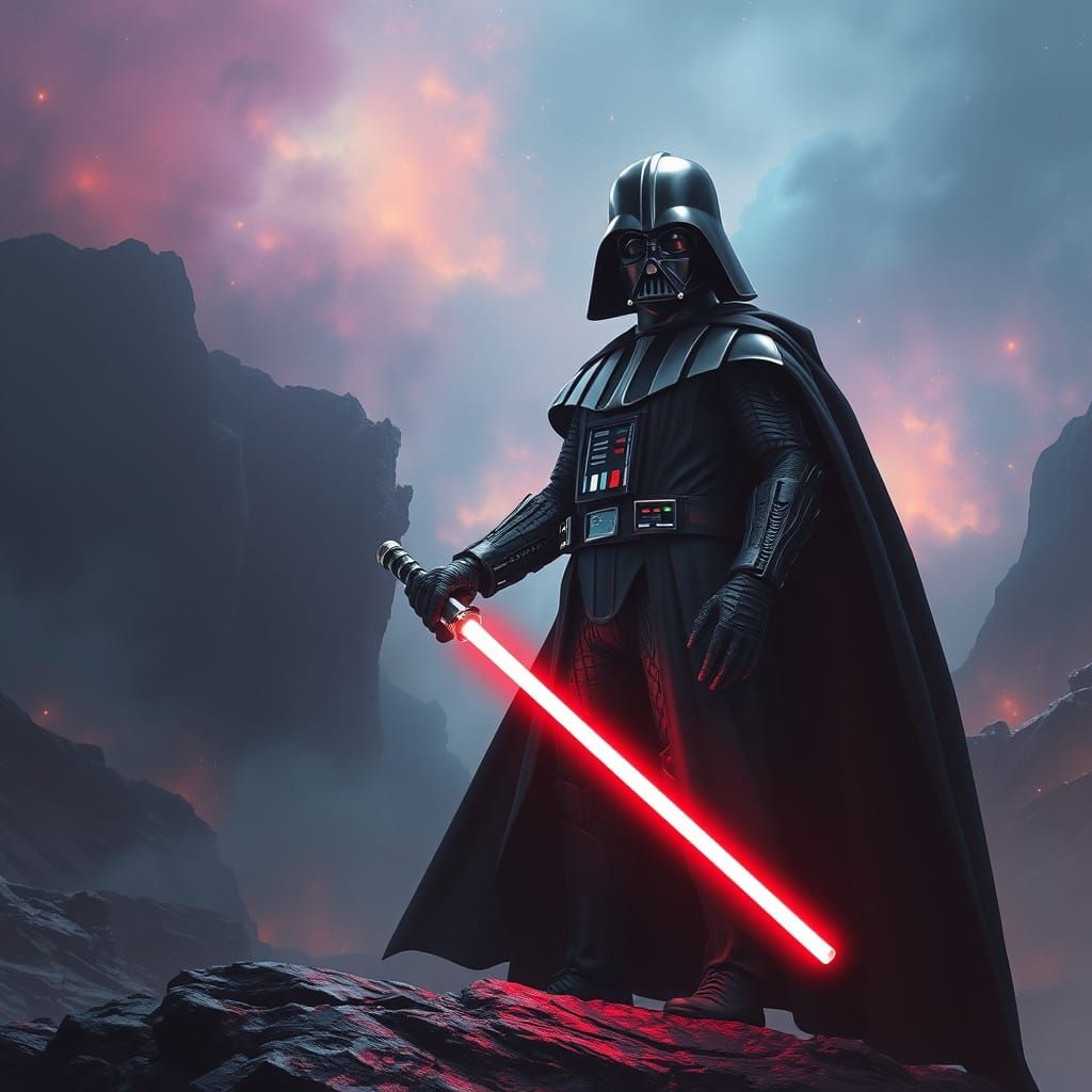 Heroic Darth Vader Clone Wields Lightsaber Against Turbulent...