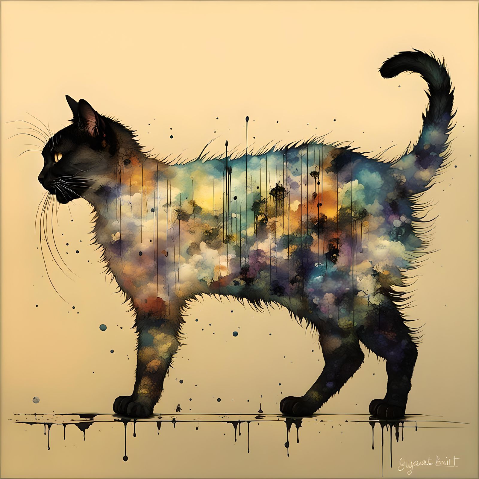 Surreal Cat in Style of Gustav Klimt and Doré