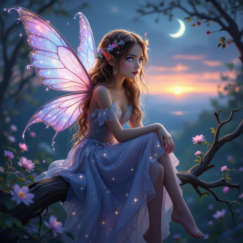 Ethereal Fairy with Violet Eyes in Photorealistic Style