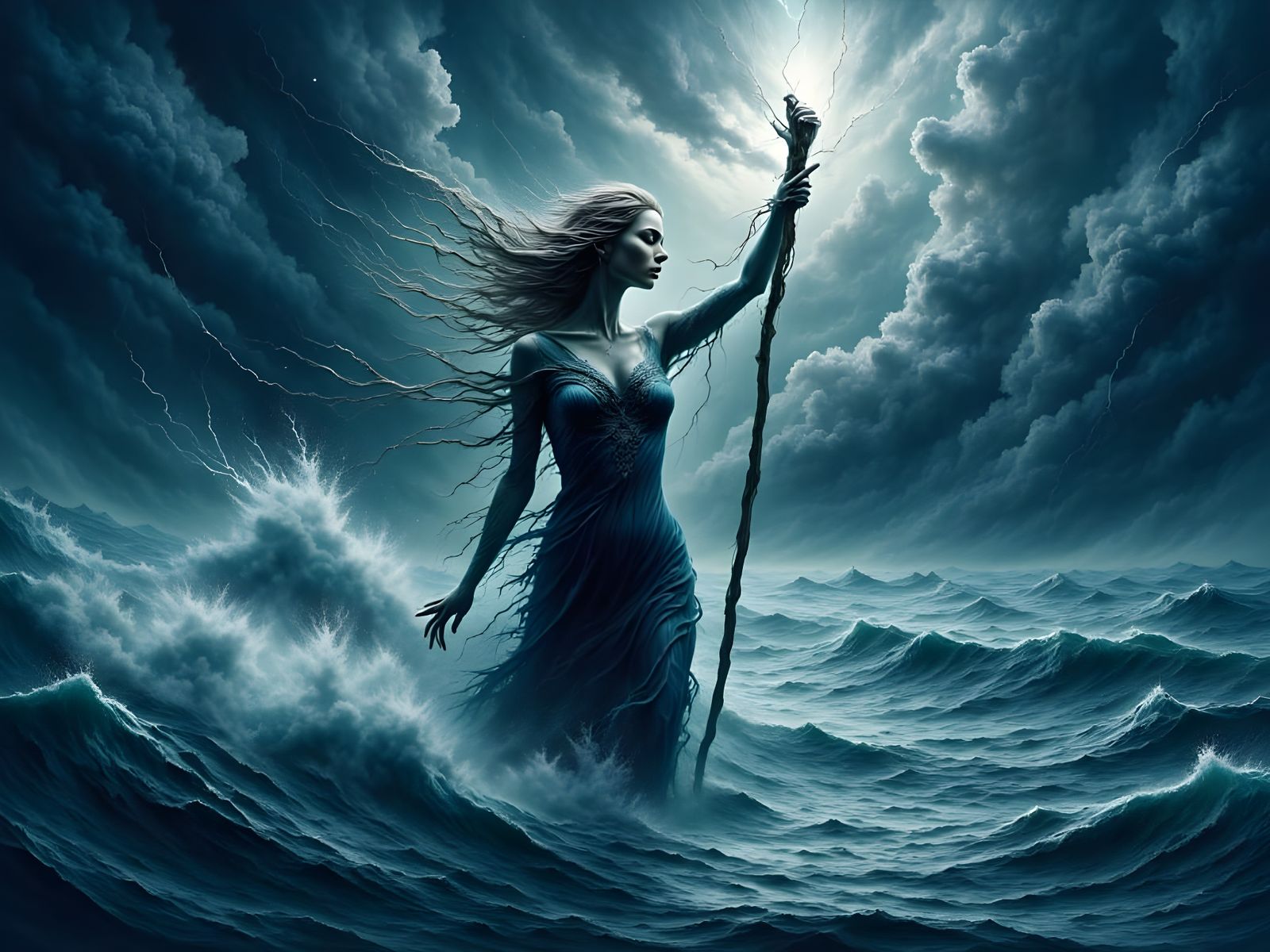 Norse Goddess Goddess in a Stormy Ocean Scene